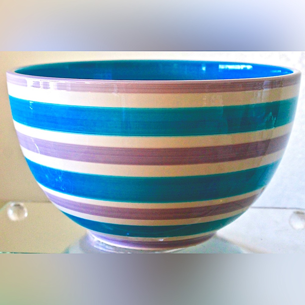 COVENTRY DOTS & STRIPES NESTLING BOWL 10 IN PURPLE BLUE STRIPES NEW